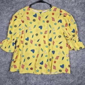 Franc Yellow Buttoned Back Puffed Ruffled Sleeves M/L